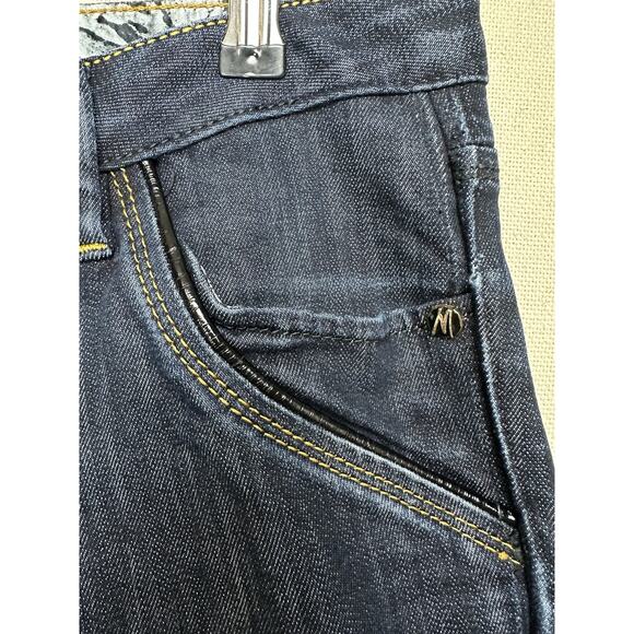 Marciano Women’s Dark Wash Denim Jeans Sz 27 Gold & Leather Trim Low Rise USA - Picture 4 of 16